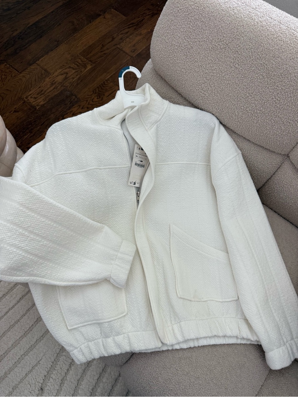 Zara Off-White Textured Zip Jacket